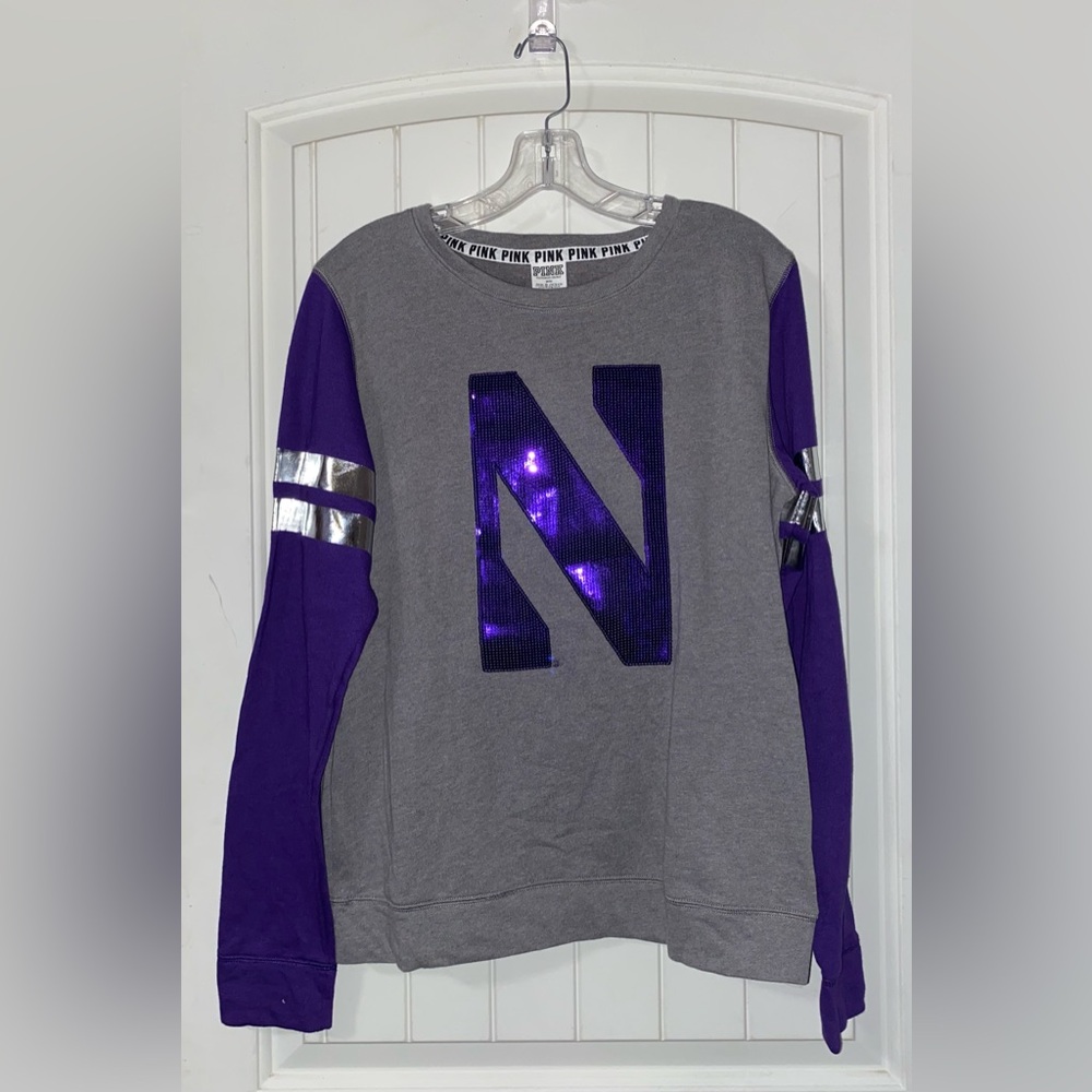 PINK Victoria's Secret Gray and Purple Sequin Sweatshirt